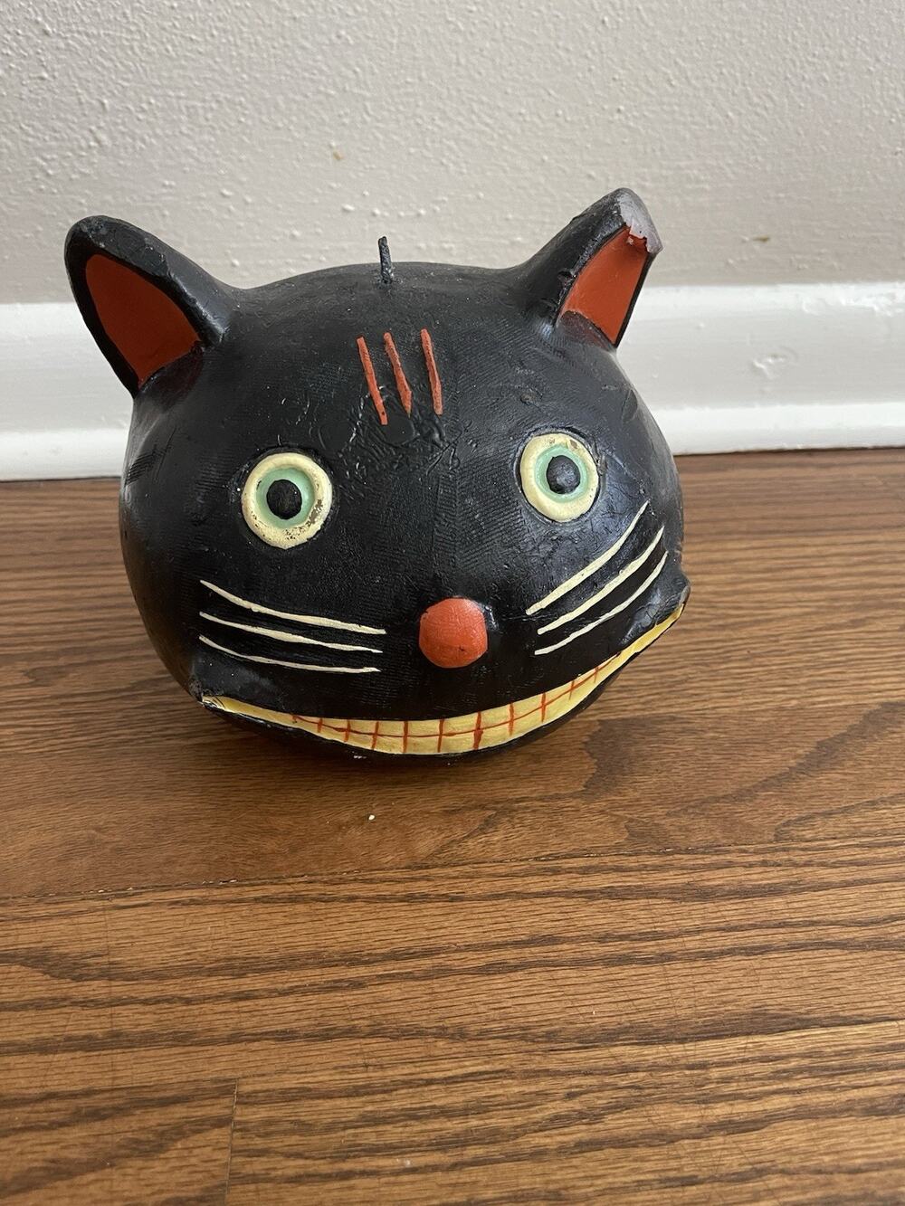 Halloween Black Cat Head Candle Retro Vintage Style 6.5”Tx7.5W Creepy Spooky